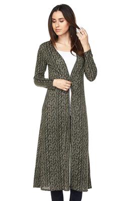 PLUS Open Front Cable Knit Print Long Cardigan