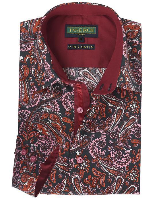 Men's 100% Cotton Shirt by Inserch / Merc - Red / Paisley