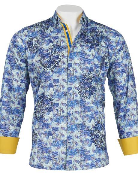 Men's 100% Cotton Shirt by Inserch / Merc - Abstract Paisley / Turquoise