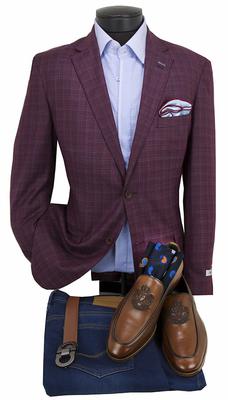 NEEDLE & STITCH MEN'S SLIM FIT JACKET - Burgundy Plaid
