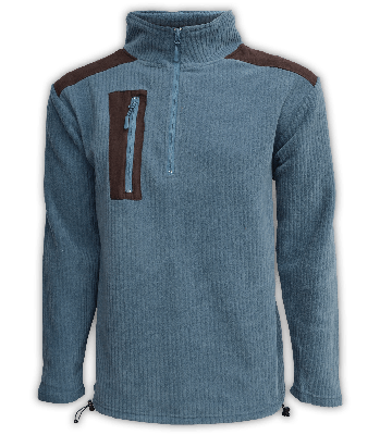Mens Quarter Zip Corded Sherpa Pullover with Imitation Suede Patches