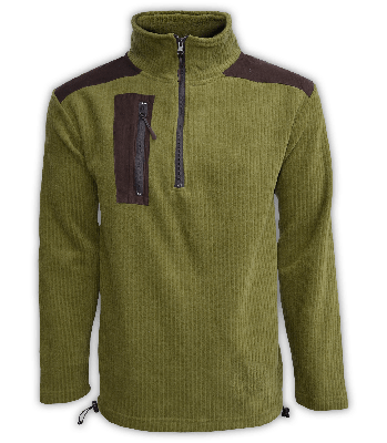 Mens Quarter Zip Corded Sherpa Pullover with Imitation Suede Patches