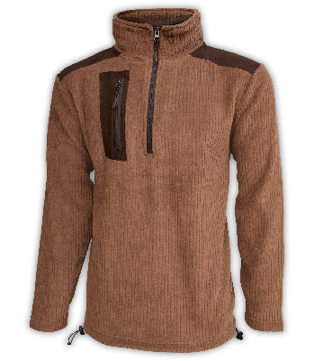 Mens Quarter Zip Corded Sherpa Pullover with Imitation Suede Patches