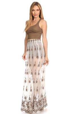 Taupe High Waist Mesh Skirt