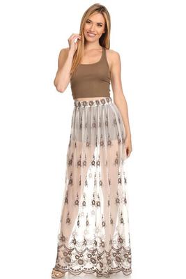 Taupe High Waist Mesh Skirt