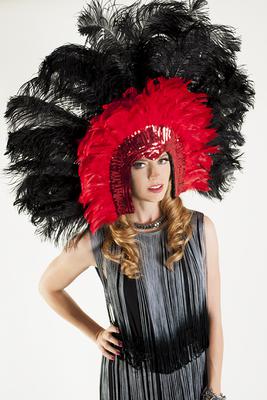 63005 – Feather Headpiece – Red/Black
