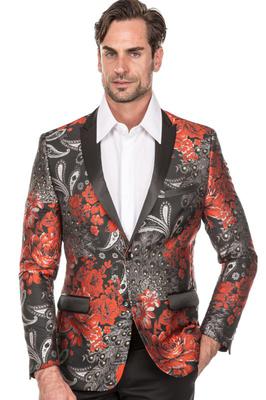 Porto Filo Mens Red/Black Flower Blazer