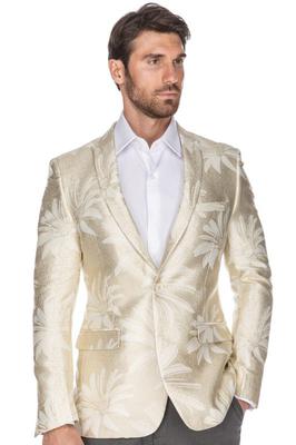 Porto Filo Mens Dress Suit Jacket Floral Luxury Jacquard Blazer (Ivory)