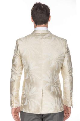 Porto Filo Mens Dress Suit Jacket Floral Luxury Jacquard Blazer (Ivory)