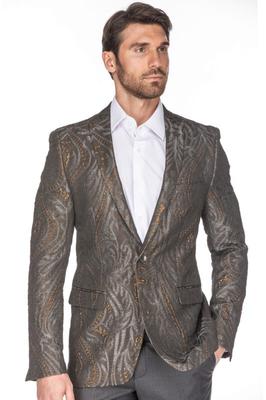 Porto Filo Mens Dress Suit Jacket Floral Luxury Jacquard Blazer (Brown/Gold)