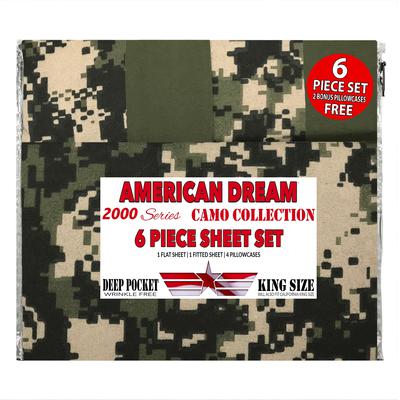 American Dream 2000 Series Camo Collection 6 Piece Cotton Sheet Set