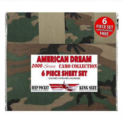 American Dream 2000 Series Camo Collection 6 Piece Cotton Sheet Set