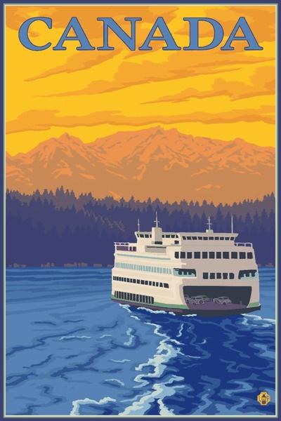 Canada - Ferry at Sunset - Lantern Press Original Poster
