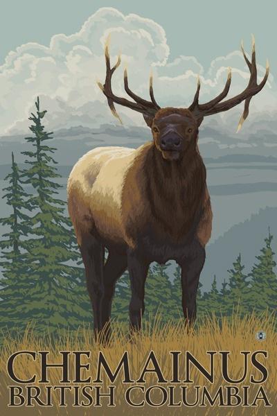 Chemainus, BC - Elk Scene - Lantern Press Original Poster
