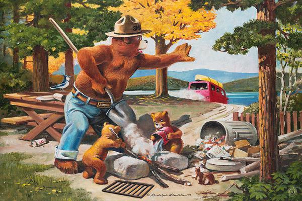 Smokey Bear - Extinguishing Left Campfire - Vintage Poster
