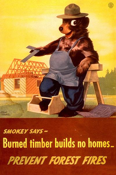 Smokey Bear - Burned Timber Builds No Home - Vintage Poster
