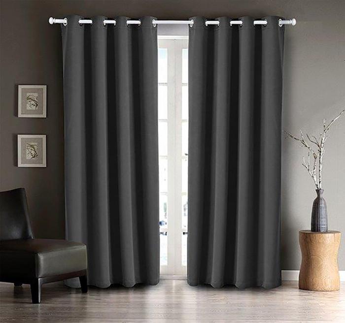 Regal Comfort® Solid "Dark Gray" Blackout Curtain Panels With Grommet Top