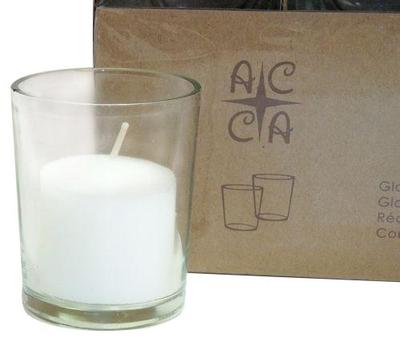 9 Clear Glass Votive holders with Ten Hour White Votive Candles