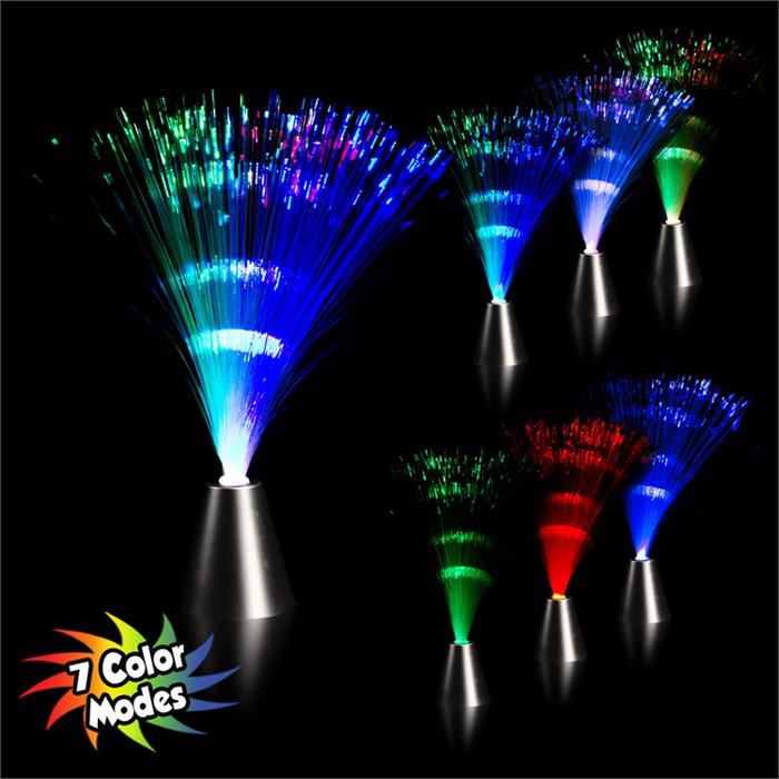 Fiber Optic Light Up LED 13" Silver Cone Battery Operated Centerpiece Lamp, Multi-Color