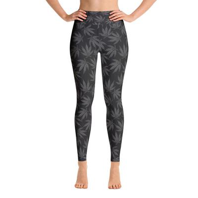 Grey Falling Leaves - Yoga Leggings
