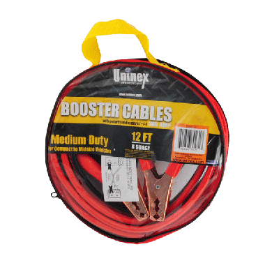 12FT JUMPER CABLES 8 GAUGE WITH COATED RED/BLACK COPPER PLATED CLAMPS