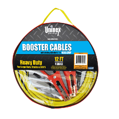 12FT JUMPER CABLES 4 GAUGE WITH COATED RED/BLACK COPPER PLATED CLAMPS