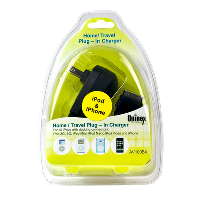 HOME/TRAVEL PLUG-IN CHARGER FOR IPOD & IPHONE (BLACK COLOR)
