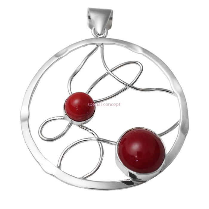 sterling silver coral pendant, N3044-C