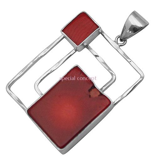 sterling silver coral pendant, N1171-C
