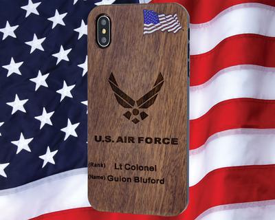 US AIR FORCE PHONE CASE PERSONALIZED WITH RANK / NAME FOR IPHONE AND GALAXYn