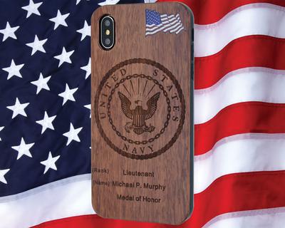 U.S. NAVY PHONE CASE PERSONALIZED WITH RANK / NAME ENGRAVED FOR IPHONE AND GALAXY