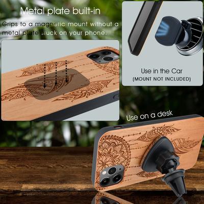DREAM CATCHER WOOD CASE INCLUDES SCREEN PROTECTOR OR MAGNETIC CAR MOUNT FOR IPHONES