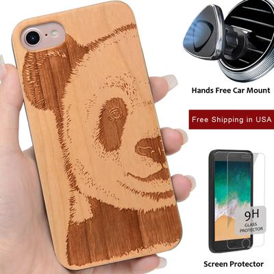 PANDA WOOD PHONE CASE OFFERS SCREEN PROTECTOR OR MAGNETIC CAR MOUNT