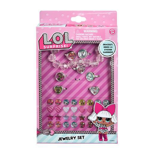 Wholesale LOL Jewelry Set- Bracelet, 7 Rings & Sticker Earrings in box