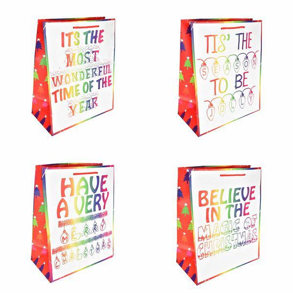 LARGE CHRISTMAS 2 SIDE IRIDESCENT GLITTER GIFT BAGS