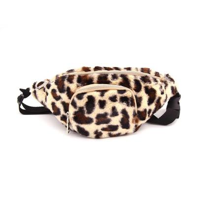 Leopard Short Hair Faux Felt Fur Fanny Pack Bag Attached Front Pocket