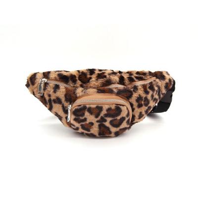 Leopard Short Hair Faux Felt Fur Fanny Pack Bag Attached Front Pocket