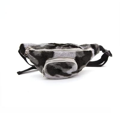 Camouflage Short Hair Faux Felt Fur Fanny Pack Bag Attached Front Pocket