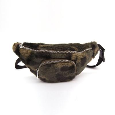 Camouflage Short Hair Faux Felt Fur Fanny Pack Bag Attached Front Pocket