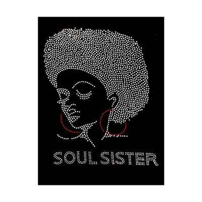 Profile Face with Red Earrings, Soul Sister with Silver Chip and Brown Sugar with Gold Chip Rhinestone on Black Sleeve T-Shirts