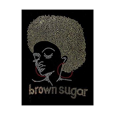 Profile Face with Red Earrings, Soul Sister with Silver Chip and Brown Sugar with Gold Chip Rhinestone on Black Sleeve T-Shirts