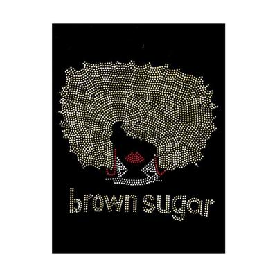 Front Face with Red Lips and Earrings, Soul Sister with Silver Chip and Brown Sugar with Gold Chip Rhinestone on Black Sleeve T-Shirts