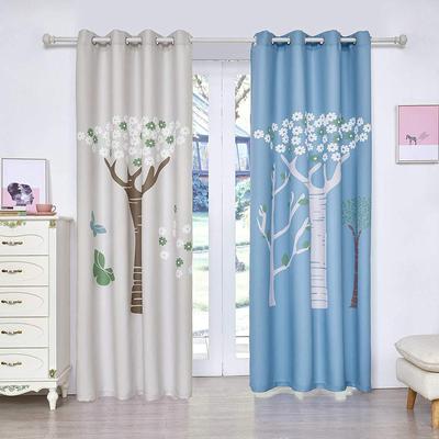 SUBRTEX 2 PANEL SET TREES IN BLUE AND WHITE BACKGROUND DIGITAL PRINTED CURTAIN FOR WINDOW