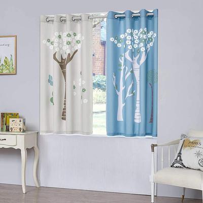 SUBRTEX 2 PANEL SET TREES IN BLUE AND WHITE BACKGROUND DIGITAL PRINTED CURTAIN FOR WINDOW