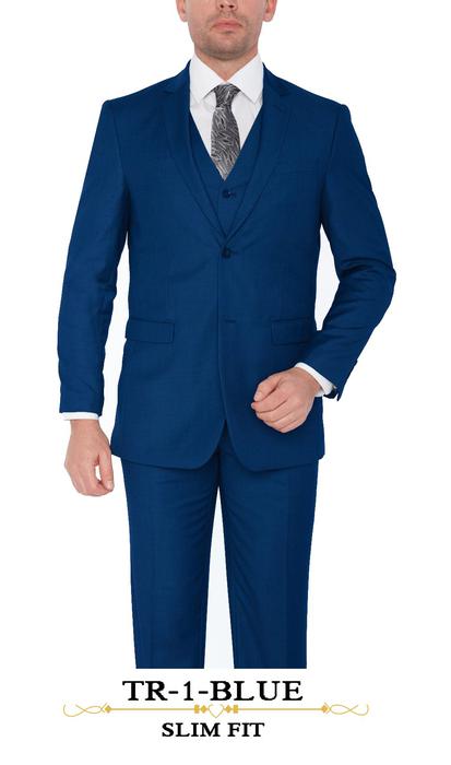 Poly-Rayon Suit, SB-2 Flat Front, Side Vents, Notch Lapel, Slim Fit, Vested