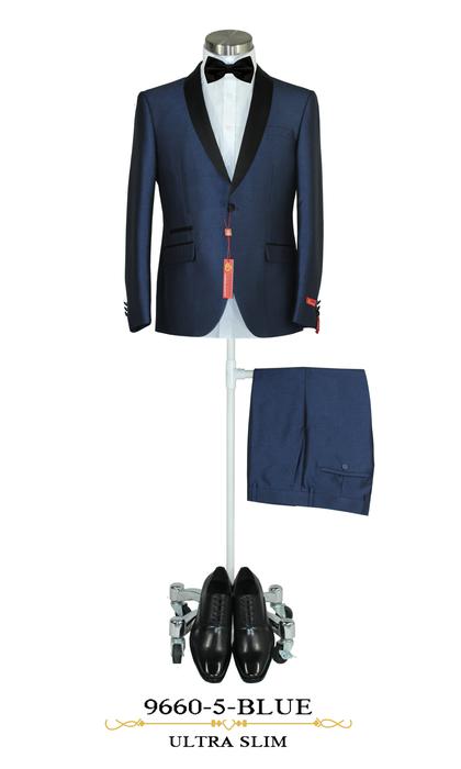 Eleganza Red Ultra Slim Fit Tuxedo, Poly-Rayon, SB-1 F/F, Side Vents, Shawl Lapel