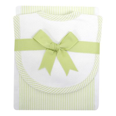 SEERSUCKER STRIPE DROOLER BIB & BURP SET