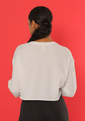 WOMEN'S WHITE CROPPED LONG SLEEVE TEE