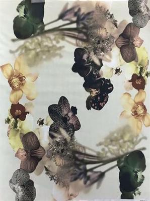 CP-7150W DIGITAL DESIGNER SIGNATURE ORCHID PRINT COTTON VOILE PANEL. ICEBERG. ITALY