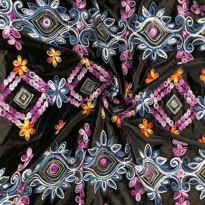 Third Eye Embroidered Design Stretch Velvet On Black Ground